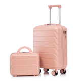 Pink 2PC Luggage ABS Spinner Wheel Set with Combination Lock - 14" & 20" Cosmetic Case (Pink)