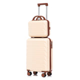 Beige 2PC Luggage ABS Spinner Wheel Set with Combination Lock - 14" & 20" Cosmetic Case (Beige)