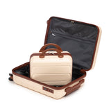 Beige 2PC Luggage ABS Spinner Wheel Set with Combination Lock - 14" & 20" Cosmetic Case (Beige)