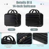 Black 2PC Luggage ABS Spinner Wheel Set with Combination Lock - 14" & 20" Cosmetic Case (Black)