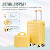 Yellow 2PC Luggage ABS Spinner Wheel Set with Combination Lock - 14" & 20" Cosmetic Case (Yellow)