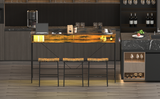 Brown 59 inch bar table, dining table, sofa table with power socket and LED light, 3 saddle stools, 4-piece bar table and chairs set for living room, dining room and kitchen,W2972P313231 - FREE SHIPPING!