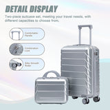 Silver 2PC Luggage ABS Spinner Wheel Set with Combination Lock - 14" & 20" Cosmetic Case (Silver)