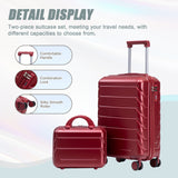 Wine Red 2PC Luggage ABS Spinner Wheel Set with Combination Lock - 14" & 20" Cosmetic Case (Wine Red)