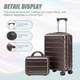 Brown 2PC Luggage ABS Spinner Wheel Set with Combination Lock - 14" & 20" Cosmetic Case (Brown)