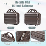 Brown 2PC Luggage ABS Spinner Wheel Set with Combination Lock - 14" & 20" Cosmetic Case (Brown)
