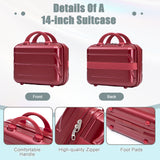 Wine Red 2PC Luggage ABS Spinner Wheel Set with Combination Lock - 14" & 20" Cosmetic Case (Wine Red)