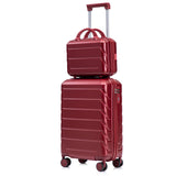 Wine Red 2PC Luggage ABS Spinner Wheel Set with Combination Lock - 14" & 20" Cosmetic Case (Wine Red)