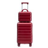 Wine Red 2PC Luggage ABS Spinner Wheel Set with Combination Lock - 14" & 20" Cosmetic Case (Wine Red)
