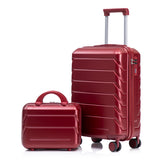 Wine Red 2PC Luggage ABS Spinner Wheel Set with Combination Lock - 14" & 20" Cosmetic Case (Wine Red)