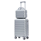 Silver 2PC Luggage ABS Spinner Wheel Set with Combination Lock - 14" & 20" Cosmetic Case (Silver)