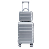 Silver 2PC Luggage ABS Spinner Wheel Set with Combination Lock - 14" & 20" Cosmetic Case (Silver)