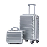 Silver 2PC Luggage ABS Spinner Wheel Set with Combination Lock - 14" & 20" Cosmetic Case (Silver)