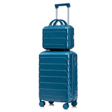Dark Blue 2PC Luggage ABS Spinner Wheel Set with Combination Lock - 14" & 20" Cosmetic Case (Dark Blue)