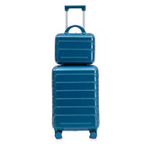 Dark Blue 2PC Luggage ABS Spinner Wheel Set with Combination Lock - 14" & 20" Cosmetic Case (Dark Blue)
