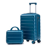 Dark Blue 2PC Luggage ABS Spinner Wheel Set with Combination Lock - 14" & 20" Cosmetic Case (Dark Blue)
