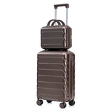 Brown 2PC Luggage ABS Spinner Wheel Set with Combination Lock - 14" & 20" Cosmetic Case (Brown)