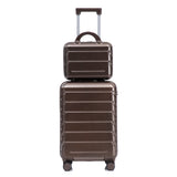 Brown 2PC Luggage ABS Spinner Wheel Set with Combination Lock - 14" & 20" Cosmetic Case (Brown)