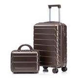 Brown 2PC Luggage ABS Spinner Wheel Set with Combination Lock - 14" & 20" Cosmetic Case (Brown)