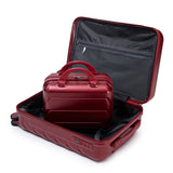 Wine Red 2PC Luggage ABS Spinner Wheel Set with Combination Lock - 14" & 20" Cosmetic Case (Wine Red)
