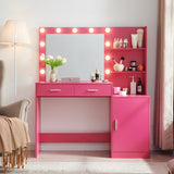 Vanity Desk with Mirror and Lights, 46.4 IN Dressing Table with 2 Large Drawer & Large Vertical Organizer, 3 Level Dresser & 3 Lighting Modes Adjustable Brightness, Suitable for Bedroom(Rose Pink) W2386P475280 - FREE SHIPPING