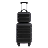 Black 2PC Luggage ABS Spinner Wheel Set with Combination Lock - 14" & 20" Cosmetic Case (Black)
