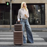 Brown 2PC Luggage ABS Spinner Wheel Set with Combination Lock - 14" & 20" Cosmetic Case (Brown)