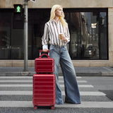 Wine Red 2PC Luggage ABS Spinner Wheel Set with Combination Lock - 14" & 20" Cosmetic Case (Wine Red)