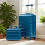 Dark Blue 2PC Luggage ABS Spinner Wheel Set with Combination Lock - 14" & 20" Cosmetic Case (Dark Blue)