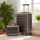 Brown 2PC Luggage ABS Spinner Wheel Set with Combination Lock - 14" & 20" Cosmetic Case (Brown)