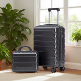 Dark Gray 2PC Luggage ABS Spinner Wheel Set with Combination Lock - 14" & 20" Cosmetic Case (Dark Gray)