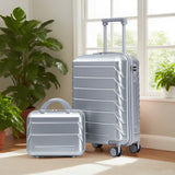 Silver 2PC Luggage ABS Spinner Wheel Set with Combination Lock - 14" & 20" Cosmetic Case (Silver)