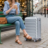 Silver 2PC Luggage ABS Spinner Wheel Set with Combination Lock - 14" & 20" Cosmetic Case (Silver)