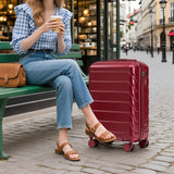 Wine Red 2PC Luggage ABS Spinner Wheel Set with Combination Lock - 14" & 20" Cosmetic Case (Wine Red)