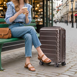 Brown 2PC Luggage ABS Spinner Wheel Set with Combination Lock - 14" & 20" Cosmetic Case (Brown)