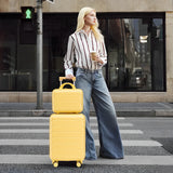 Yellow 2PC Luggage ABS Spinner Wheel Set with Combination Lock - 14" & 20" Cosmetic Case (Yellow)