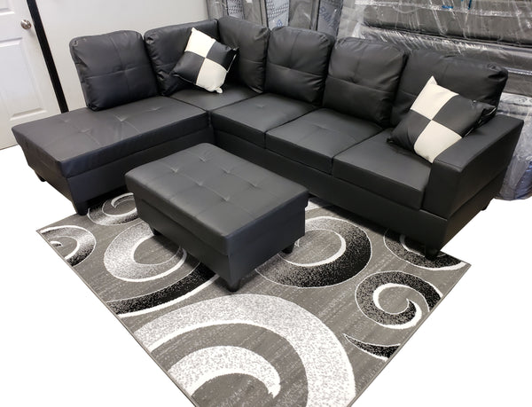 Large Size 2PC Sectional w/Pillows - BLACK