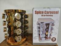 16 Jar Spice Rack Carousel Gold Mirrored - FREE SHIPPING