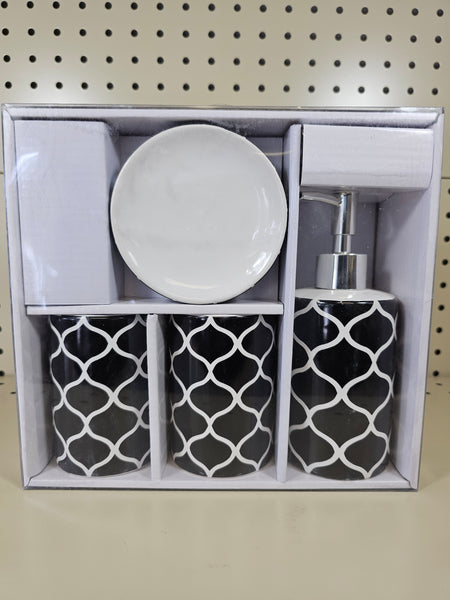4pc Bathroom accessories set- BLACK/WHITE - FREE SHIPPING!
