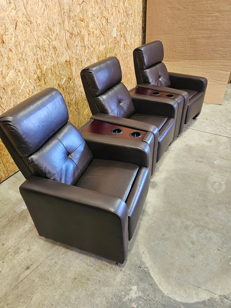 5PC Theater Seating Recliners 3 Recliners 2 Consoles- BROWN