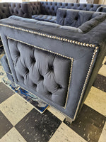 3PC Button Tufted Sofa, Loveseat & Chair - BLUE VELVET