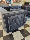 3PC Button Tufted Sofa, Loveseat & Chair - BLUE VELVET