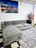 2PC Button Tufted Sectional w/Storage - GREY