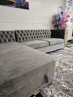 2PC Button Tufted Sectional w/Storage - GREY