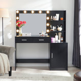 Vanity Desk with Mirror and Lights, 46.4 IN Dressing Table with 2 Large Drawer & Large Vertical Organizer, 3 Level Dresser & 3 Lighting Modes Adjustable Brightness, Suitable for Bedroom(Black) W2386P415278 - FREE SHIPPING