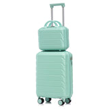 Mint Green 2PC Luggage ABS Spinner Wheel Set with Combination Lock - 14" & 20" Cosmetic Case (Mint Green)