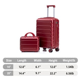 Wine Red 2PC Luggage ABS Spinner Wheel Set with Combination Lock - 14" & 20" Cosmetic Case (Wine Red)