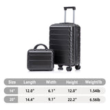 Dark Gray 2PC Luggage ABS Spinner Wheel Set with Combination Lock - 14" & 20" Cosmetic Case (Dark Gray)