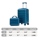 Dark Blue 2PC Luggage ABS Spinner Wheel Set with Combination Lock - 14" & 20" Cosmetic Case (Dark Blue)