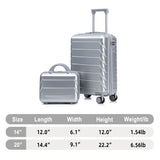 Silver 2PC Luggage ABS Spinner Wheel Set with Combination Lock - 14" & 20" Cosmetic Case (Silver)
